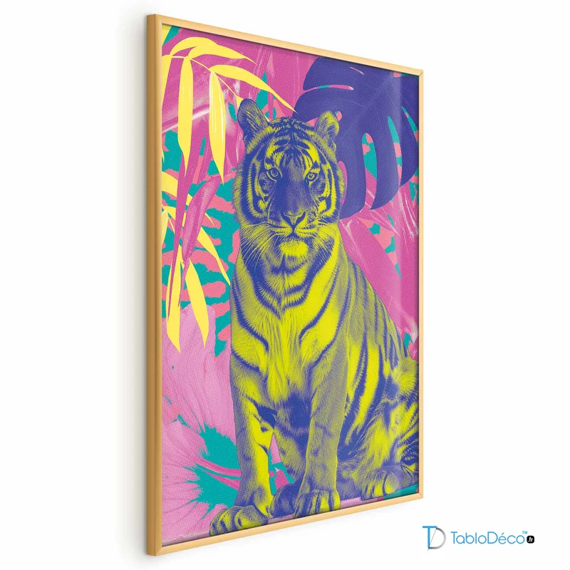 Poster Tigre Couleurs Exotiques avec cadre doré