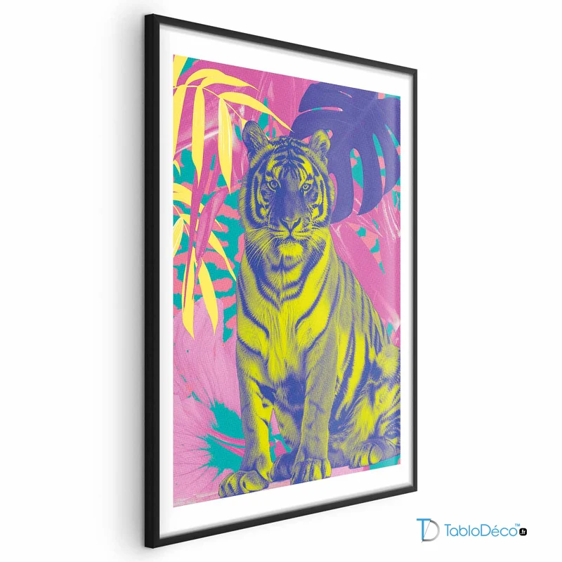 Poster Tigre Couleurs Exotiques cadre noir avec marge