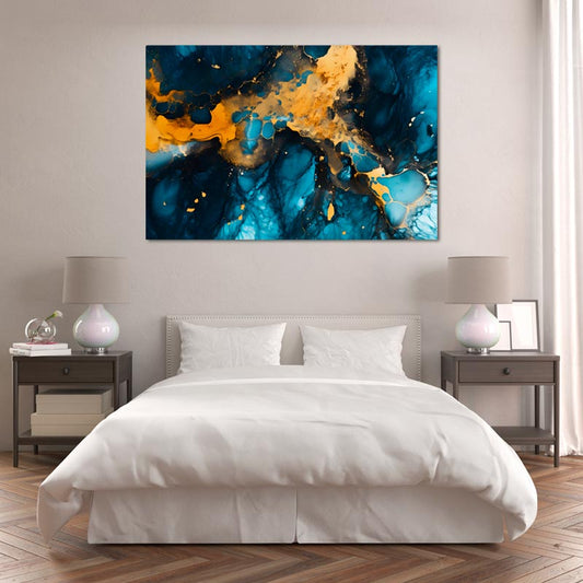 Toile murale Abstraite Bleue et Dorée - TabloDéco.fr