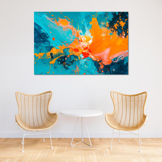 Toile Abstraite Bleue et Orange - TabloDéco.fr