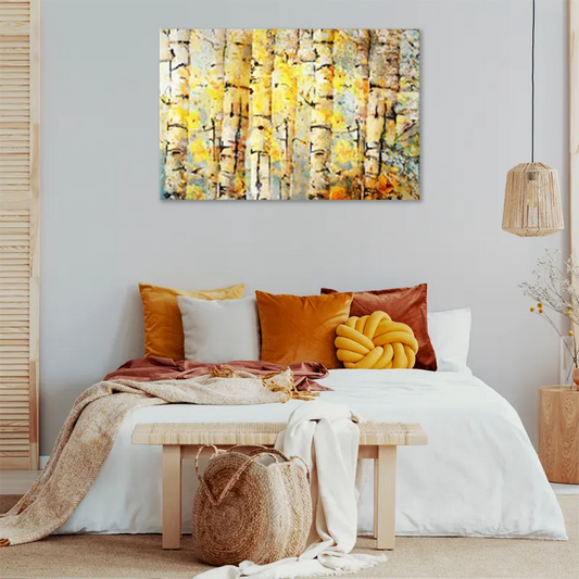 Toile style Abstrait d'une Forêt de Bouleaux dans une chambre - TabloDéco.fr