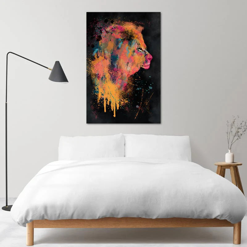 Tableau décoratif Abstrait d'un Lion dans une chambre - TabloDéco.fr