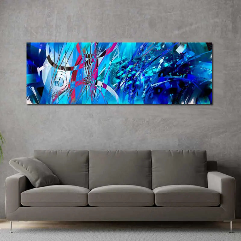 Tableau déco Abstrait Moderne Bleu au-dessus d'un canapé - TabloDéco.fr