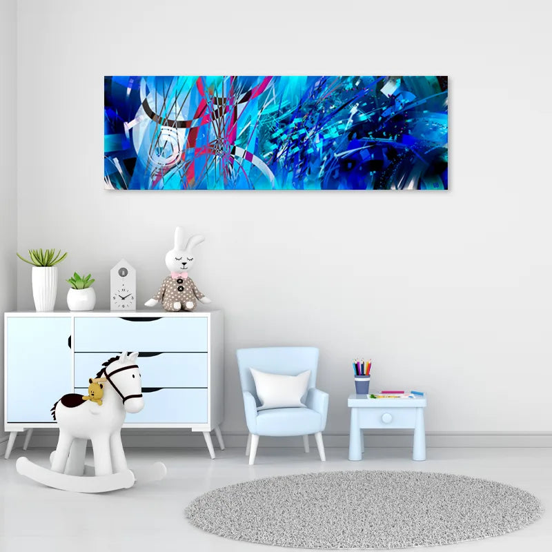 Toile murale d'art Abstrait Moderne Bleu dans une chambre d'enfant - TabloDéco.fr