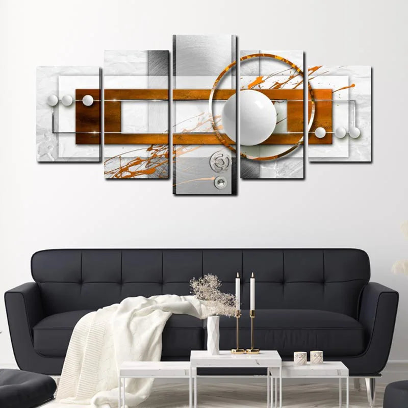Toile décorative en 5 parties de style Abstrait Moderne et Coloré version orange - TabloDéco.fr