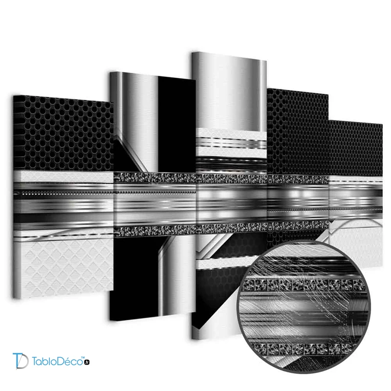 Tableau Mural Abstrait Moderne En Métal, Noir Et Argent, Effet 3D, Signé R Toomer Art