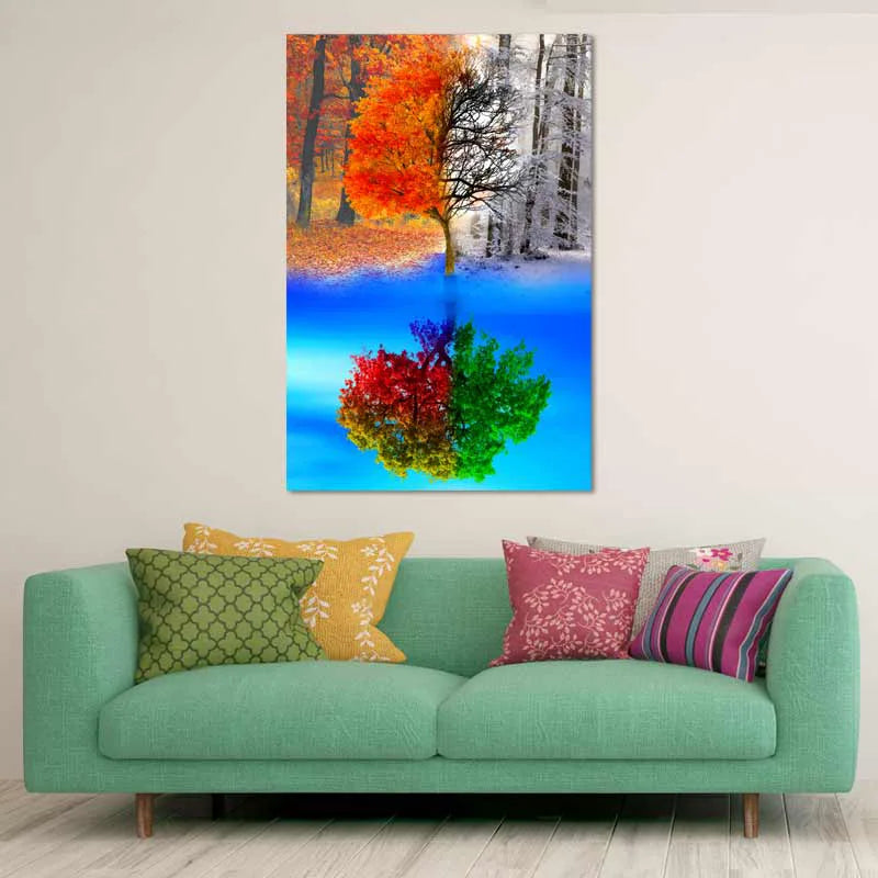 Toile murale avec des Arbres des 4 Saisons - TabloDéco.fr