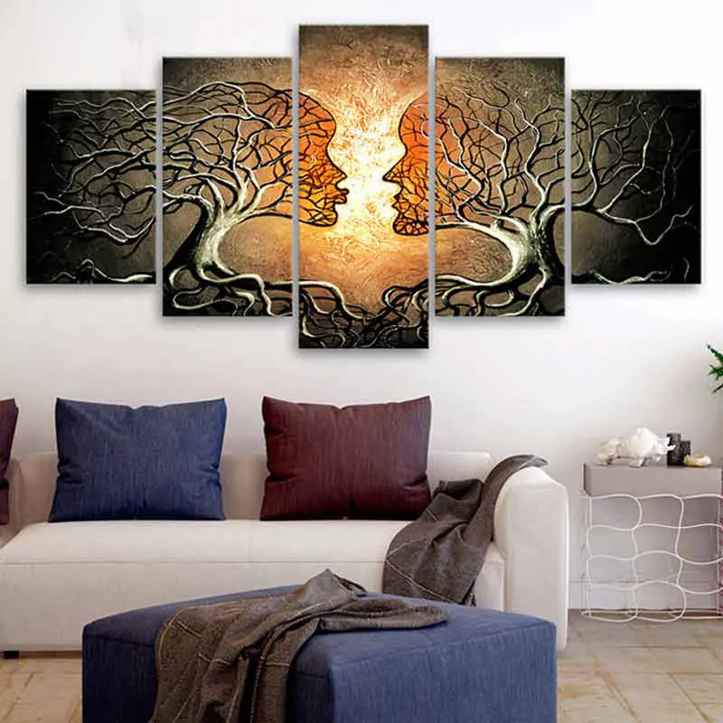Tableau d'Arbres en 5 parties sous forme de Visage - TabloDéco.fr
