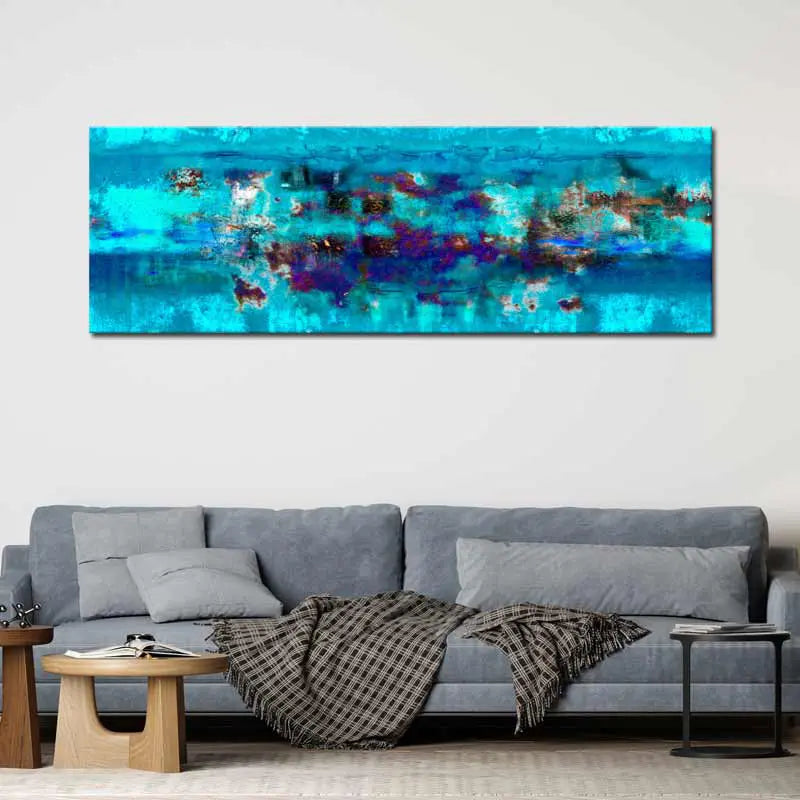 Tableau décoratif sur toile Bleu Abstrait dans un salon - TabloDéco.fr