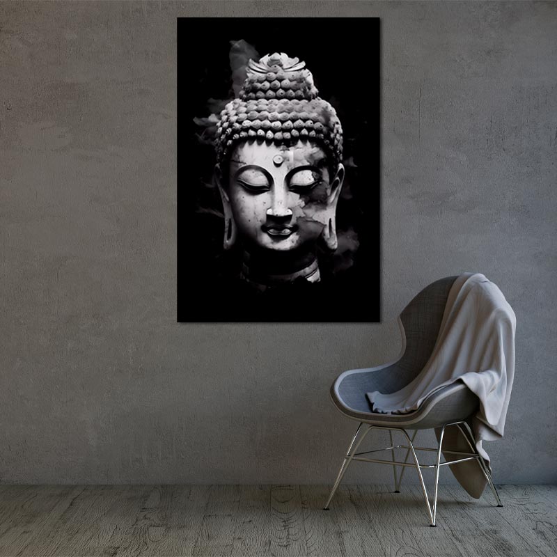 Toile décorative d'un Bouddha en Noir et Blanc - TabloDéco.fr