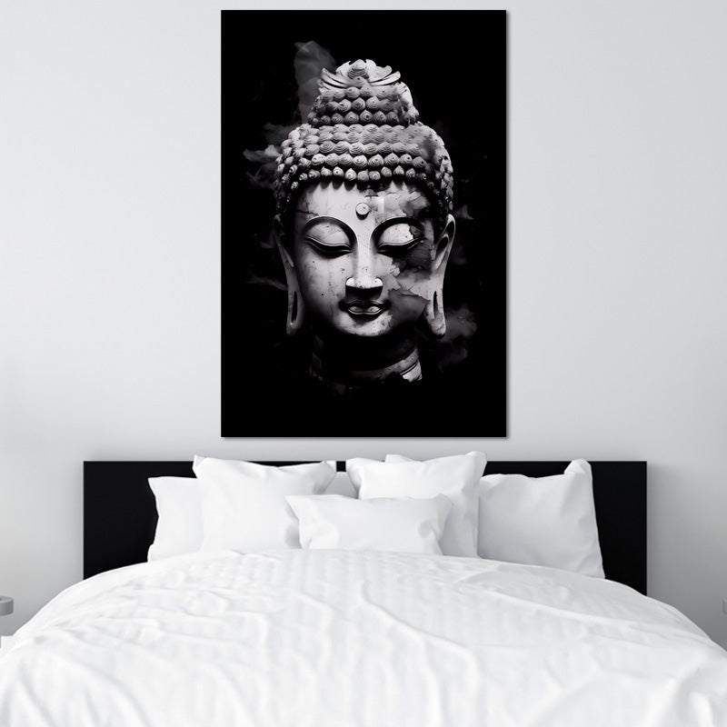 Tableau de décoration de Bouddha Noir et Blanc dans une chambre - TabloDéco.fr