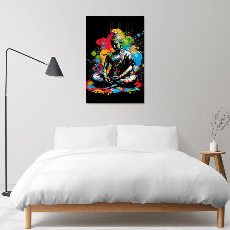  Bouddha style Pop Art sur toile dans une chambre - TabloDéco.fr
