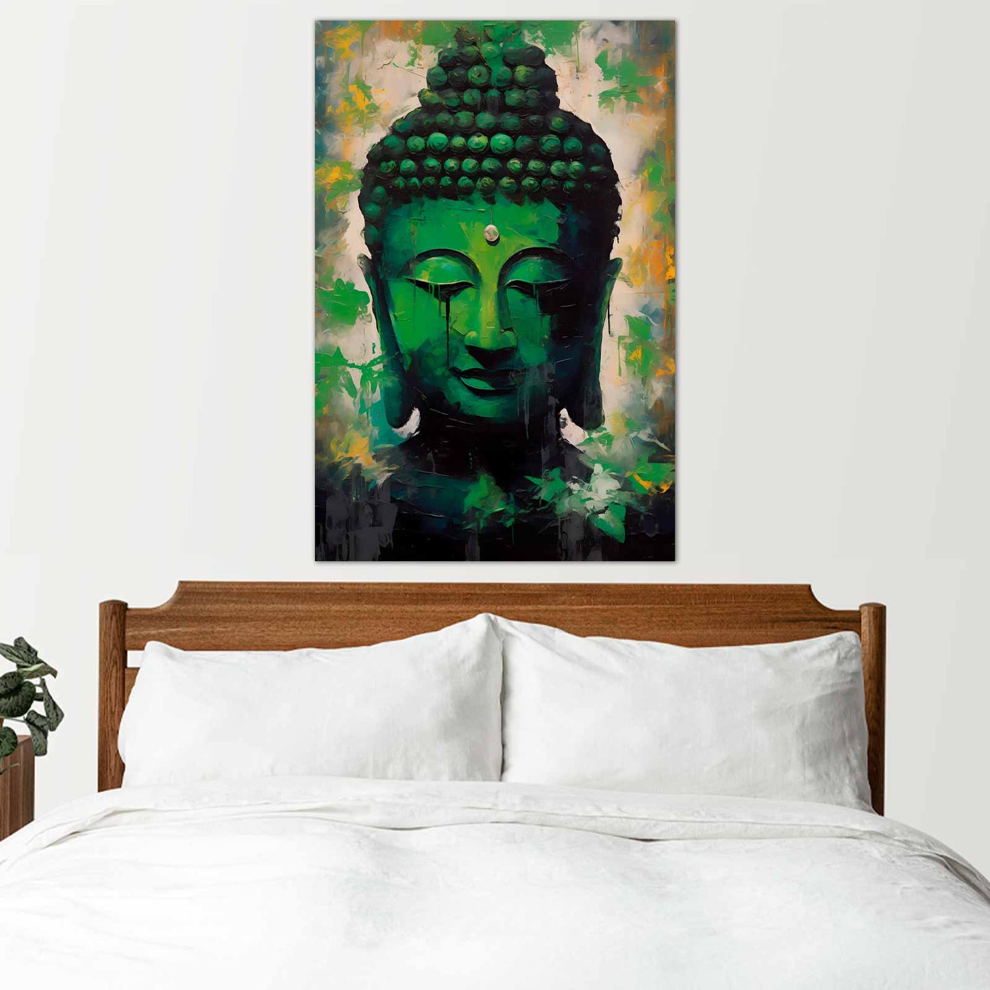 Toile déco d'un Bouddha au visage Vert - TabloDéco.fr