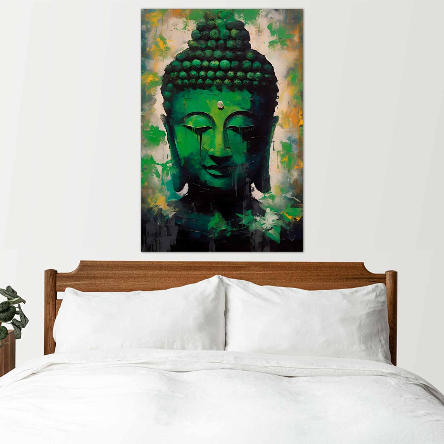 Toile déco d'un Bouddha au visage Vert - TabloDéco.fr