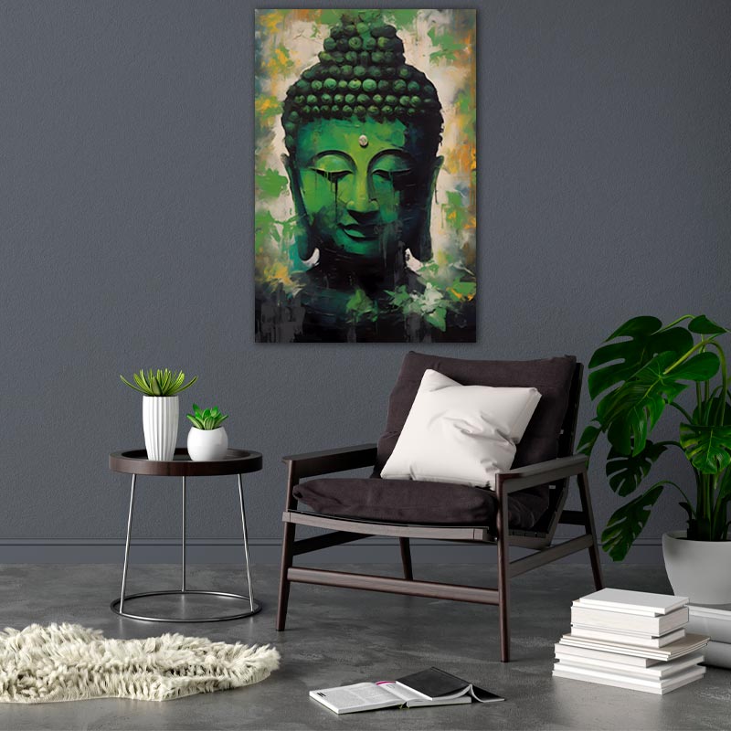 Tableau de décoration sur toile d'un Bouddha Vert - TabloDéco.fr