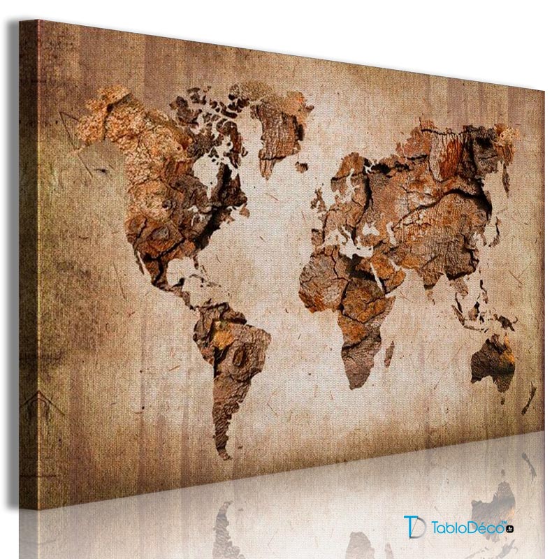 Acheter un Tableau Carte du Monde effet bois - TabloDéco.fr