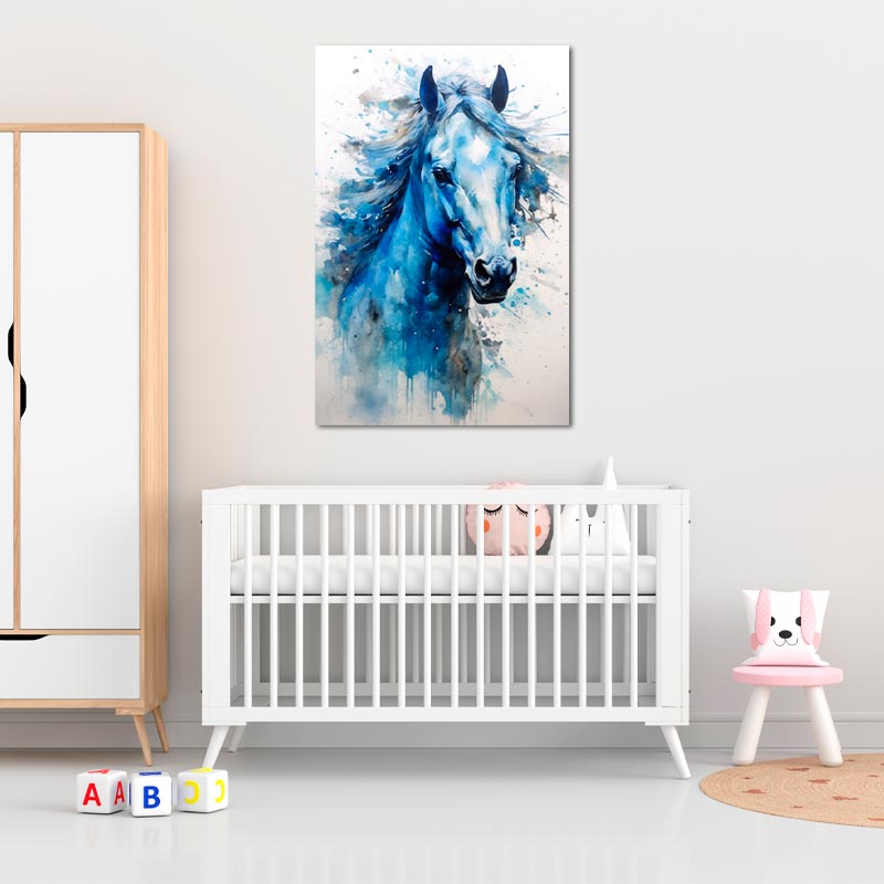 Tableau de décoration d'un Cheval Bleu dans une chambre d'enfant - TabloDéco.fr