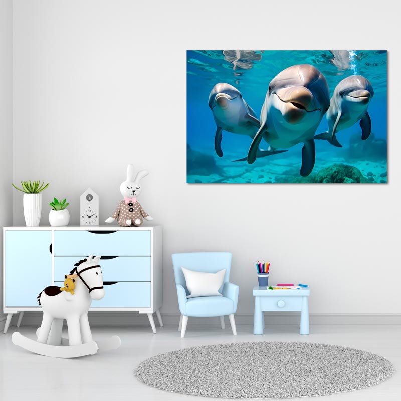 tableau sur toile imprimée avec des dauphins - TabloDéco.fr
