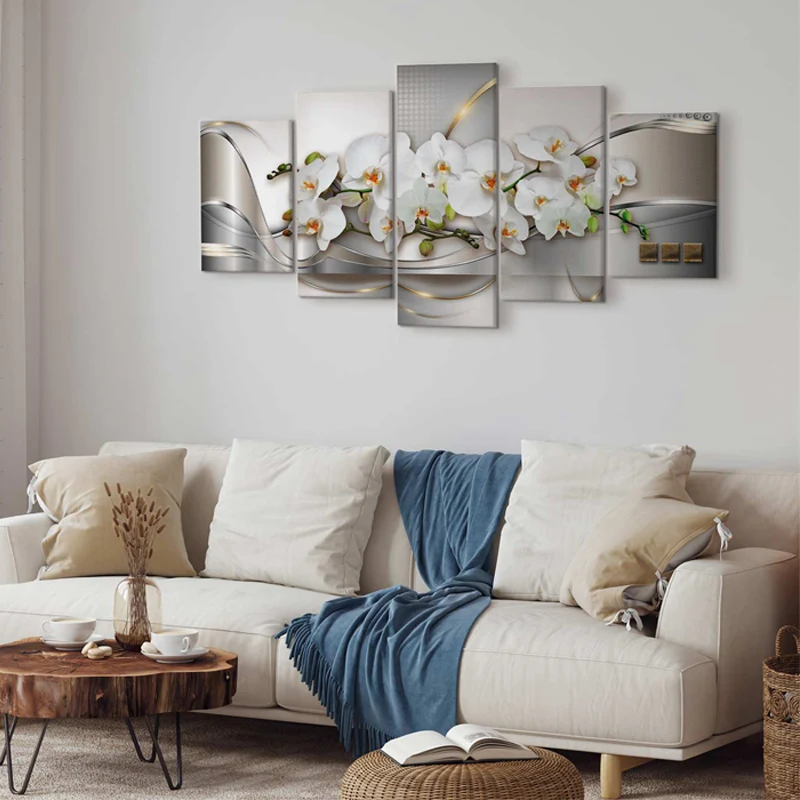 Tableau déco Abstrait Fleurs accroché dans un salon chaleureux