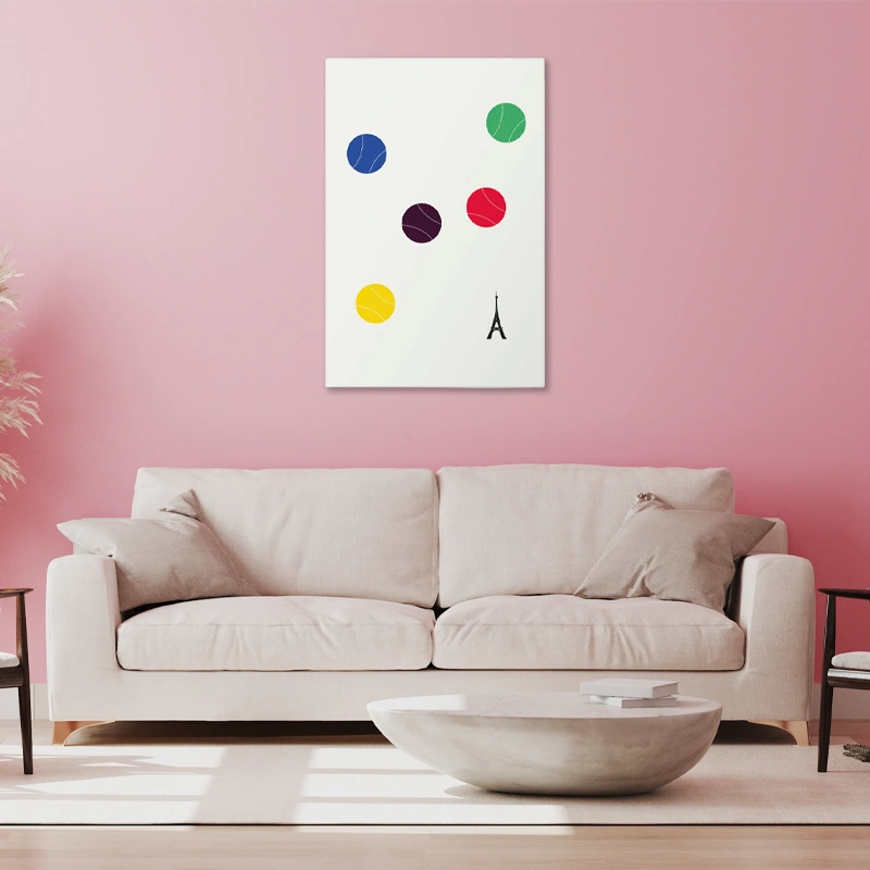 Tableau déco de Balles de Tennis Colorées dans un salon (JO Paris 2024)