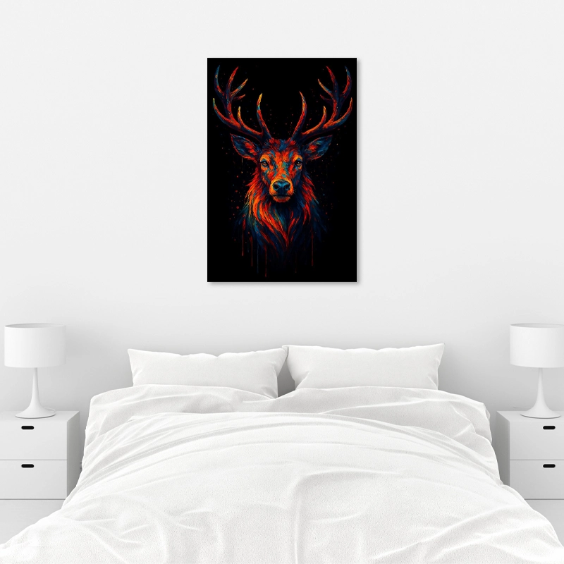 Tableau déco avec un Cerf Flamboyant accroché dans une chambre