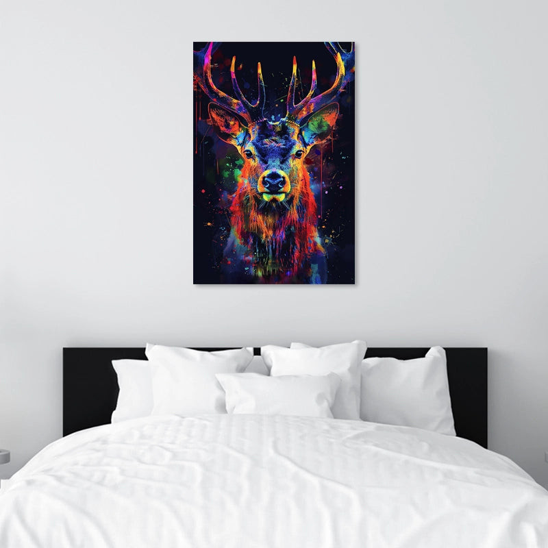 Tableau déco avec un Cerf Multicolore dans une chambre