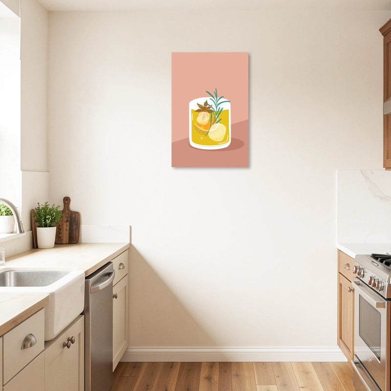 Tableau Déco d'un Cocktail Jaune Ensoleillé accroché dans une cuisine