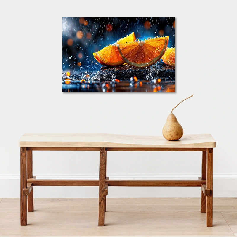 Tableau déco avec des Tranches d’Orange et Gouttes d’eau dans une cuisine