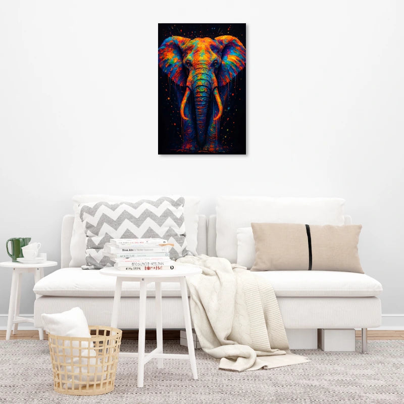 Tableau déco Éléphant Coloré dans un salon