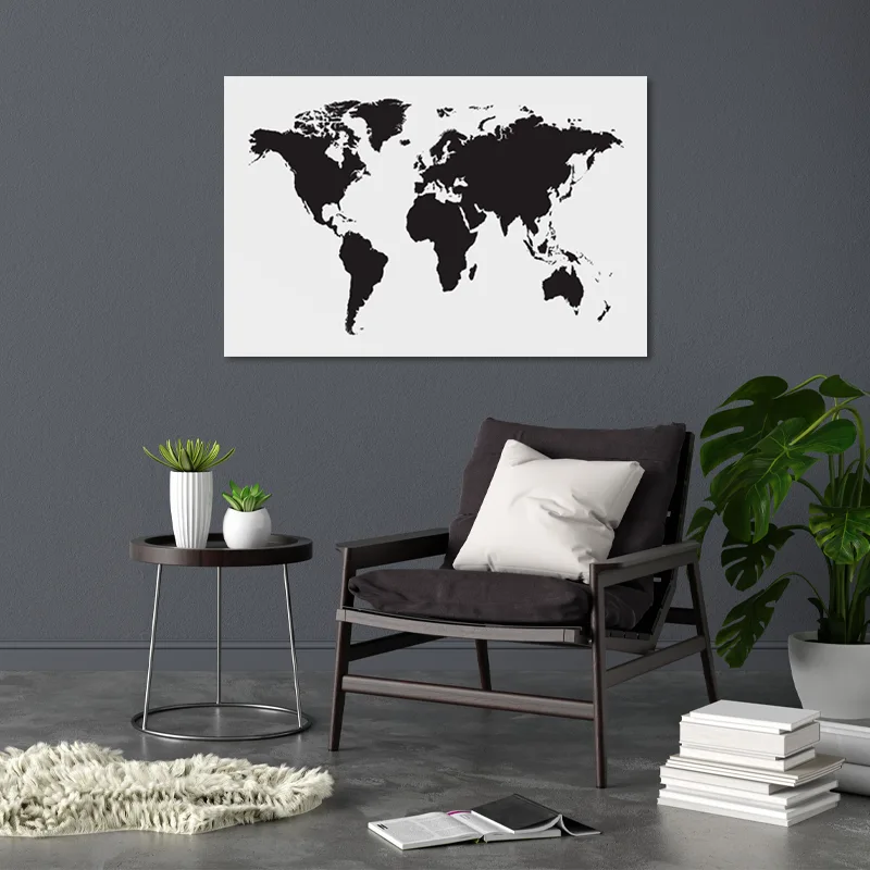 Tableau Déco en liège - Carte du monde en Noir et Blanc