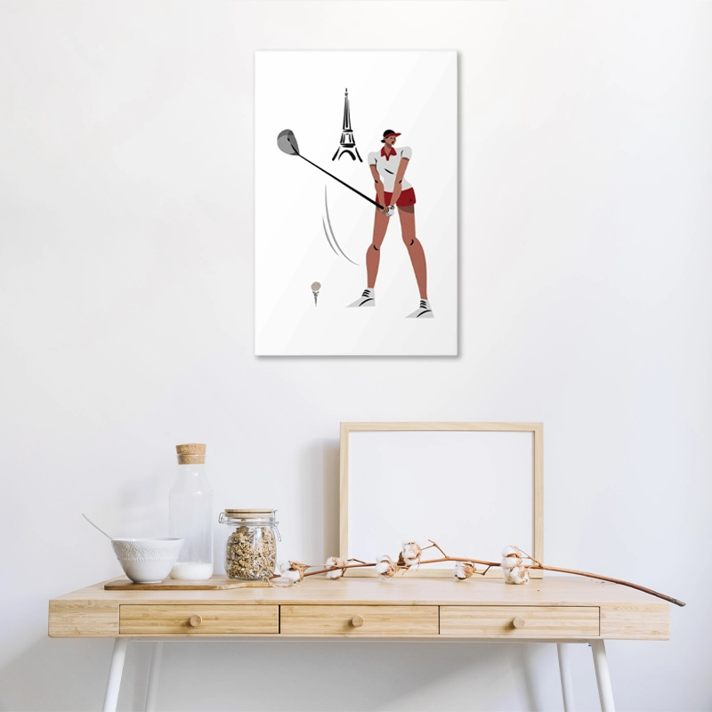 Tableau décoratif d'une Golfeuse et Tour Eiffel (JO Paris 2024)