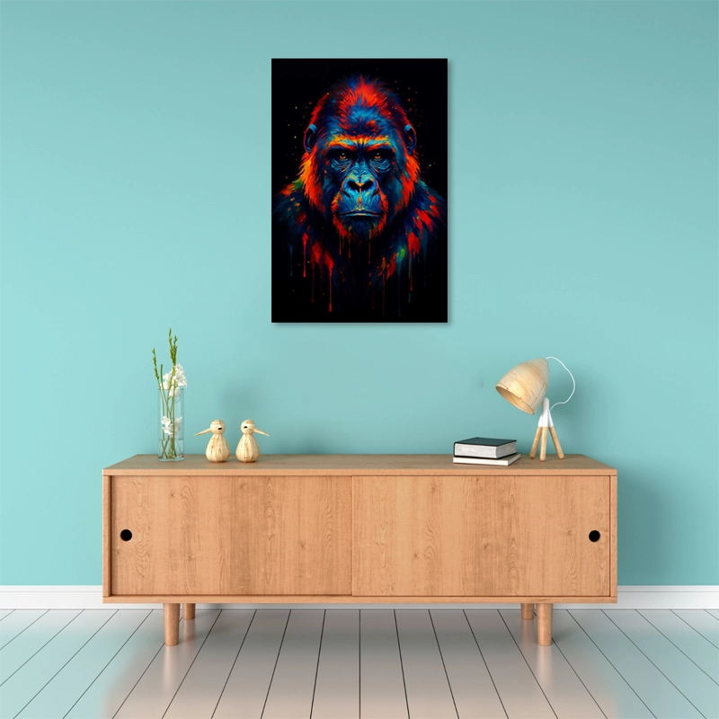 Tableau Déco Gorille Multicolore sur fond noir