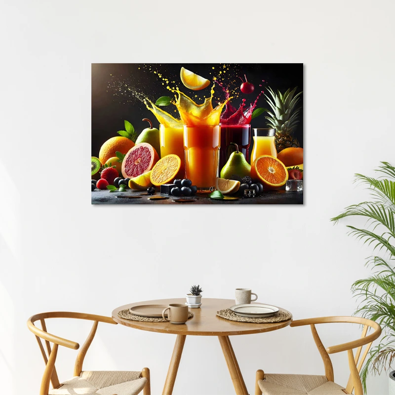 Tableau Déco Jus de Fruits Colorés dans une cuisine