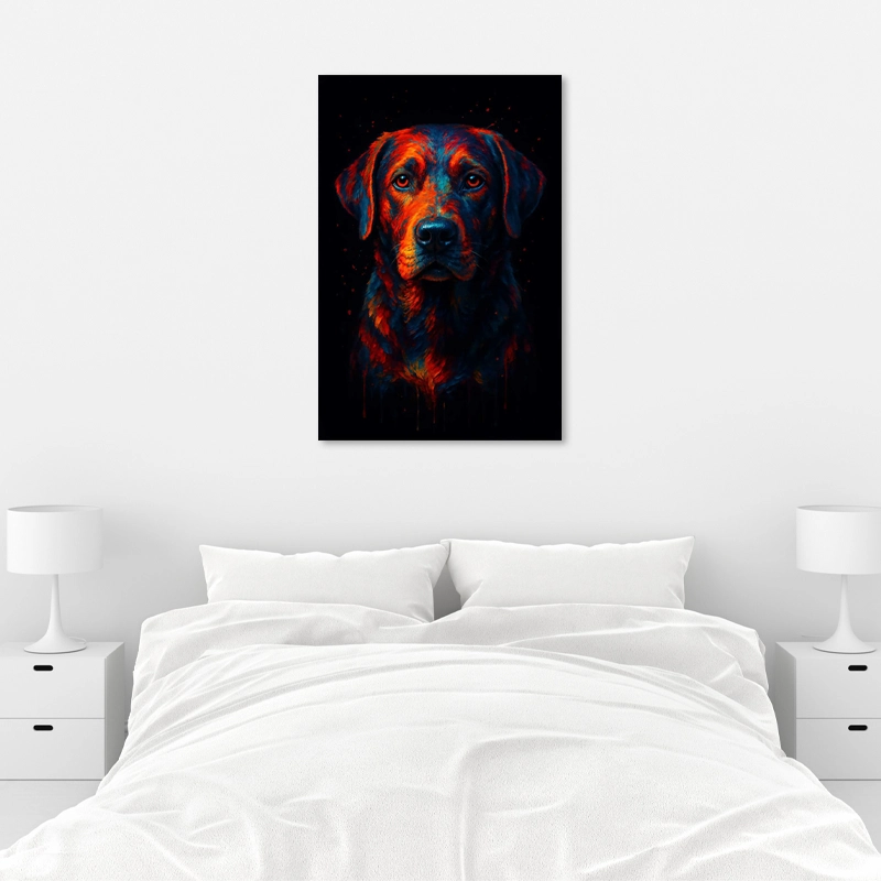 Tableau déco d'un Labrador Multicolore accorché dans une chambre