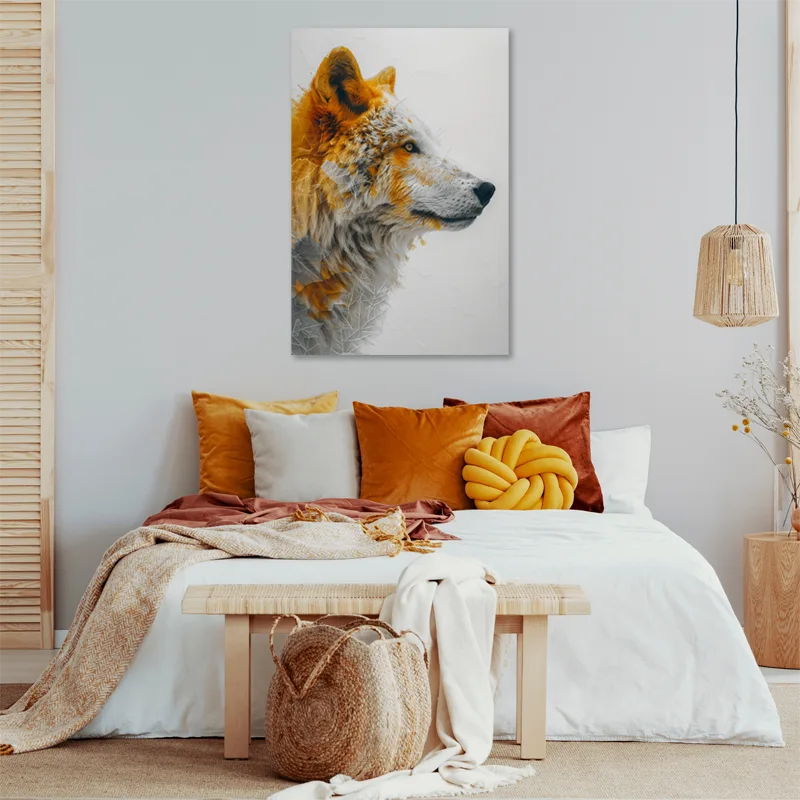 Tableau déco d'un Loup style Scandinave accroché dans une chambre