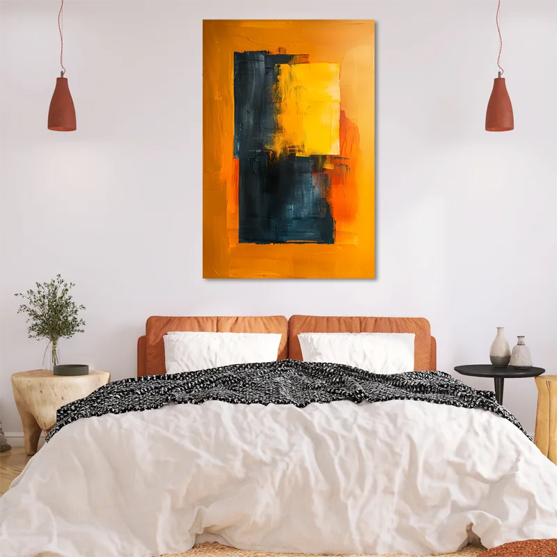 Tableau déco Moderne Scandinave Orange et Gris dans une chambre