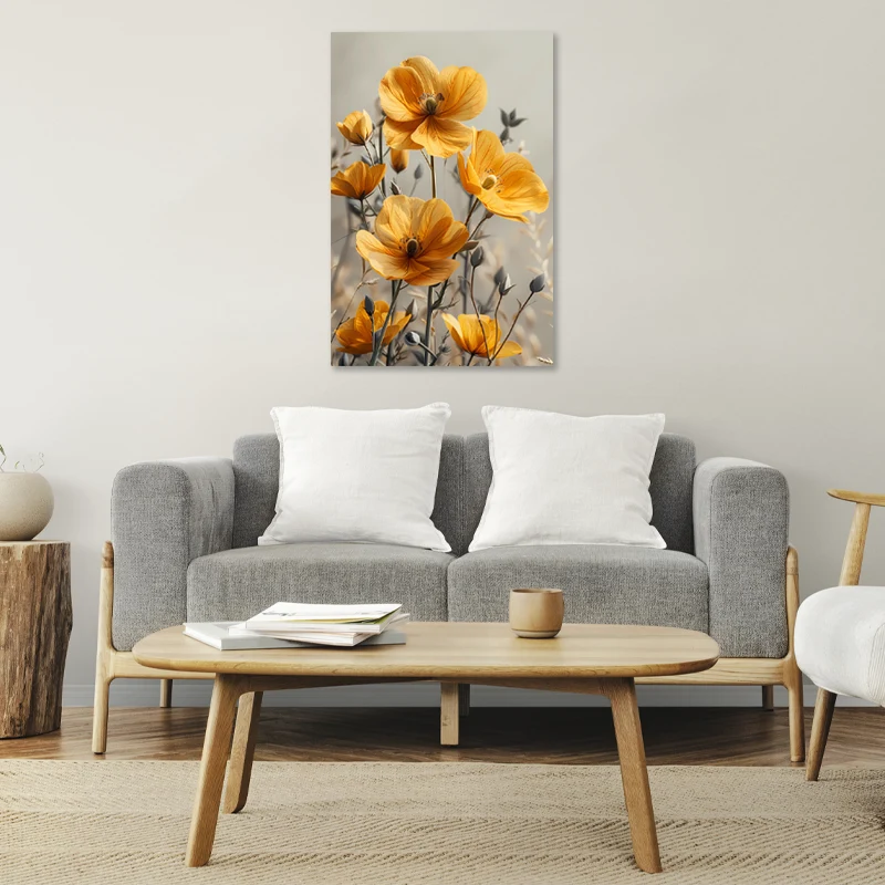 Tableau déco style Scandinave avec des fleurs dans un salon