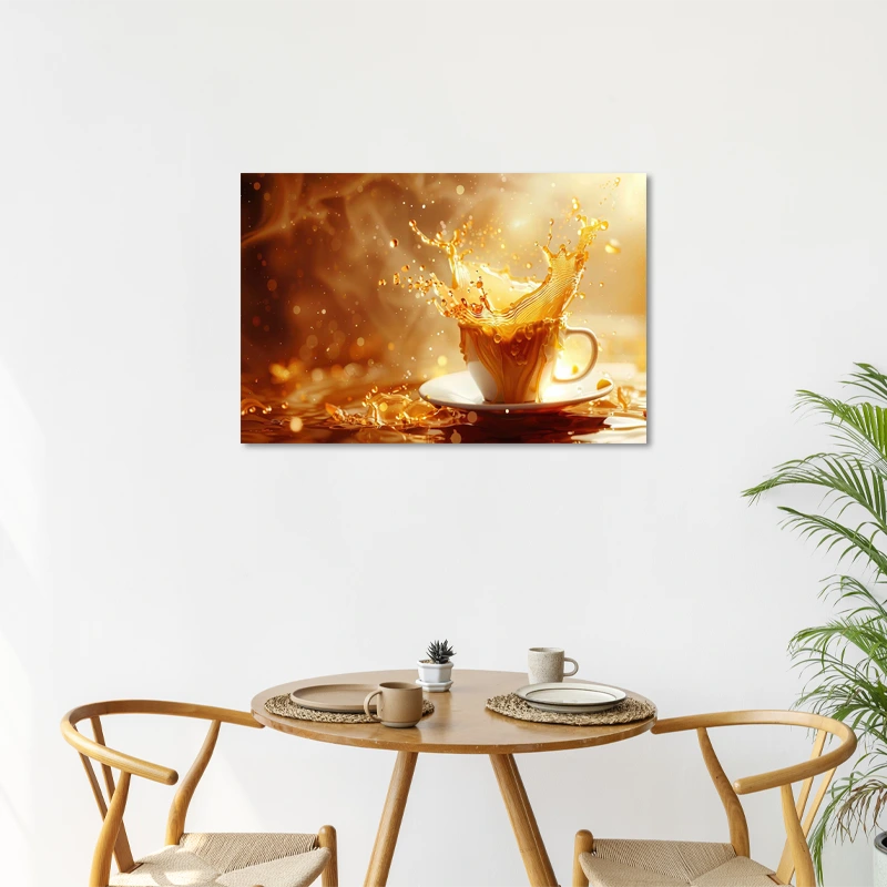 Tableau Déco avec une Tasse de Café Dorée pour la cuisine
