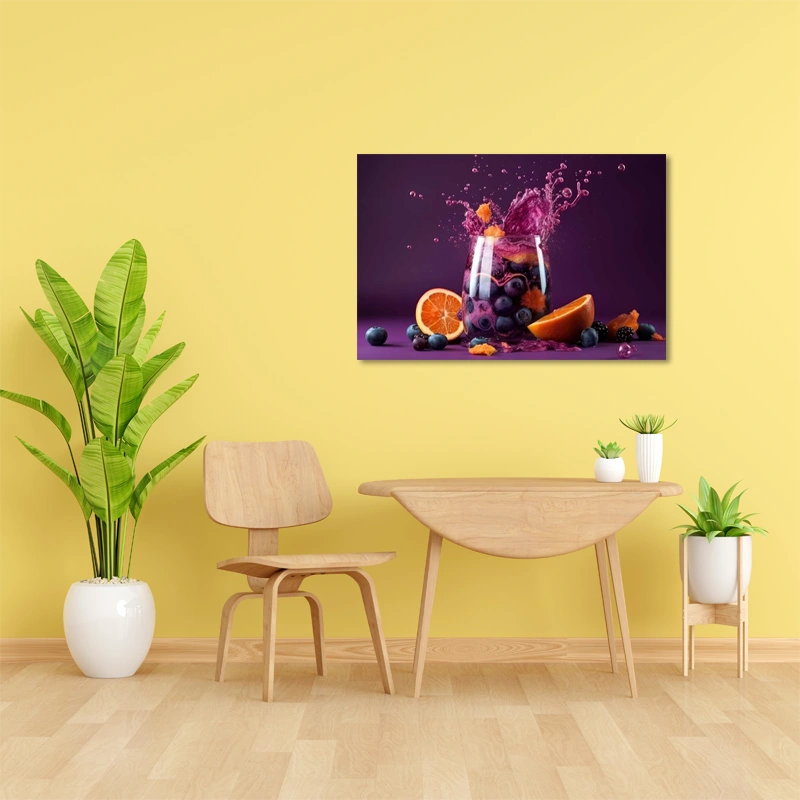Tableau déco Verre de Fruits Myrtille et Orange dans une cuisine