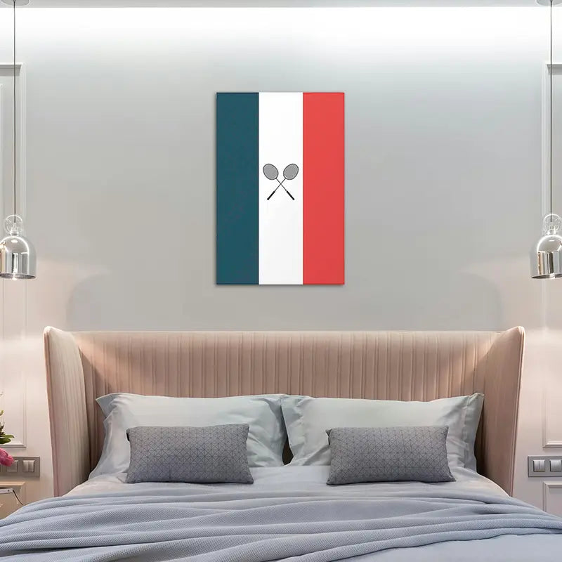 Tableau Décoratif Raquettes Badminton et Drapeau Français