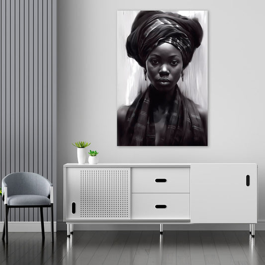 Toile décorative avec une Femme Africaine Noir et Blanc - TabloDéco.fr
