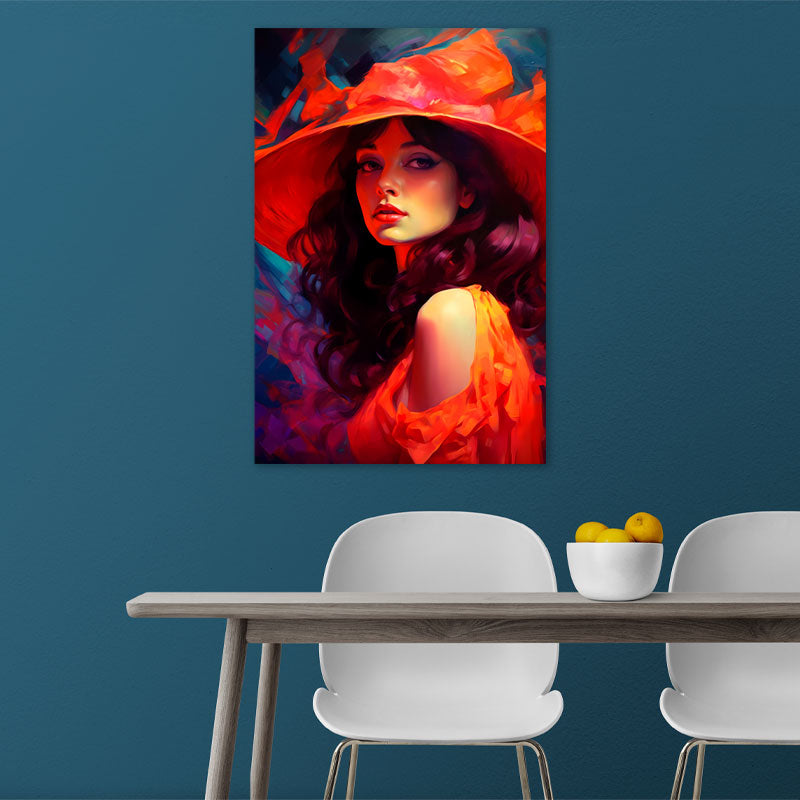Toile décorative d'une Femme au Chapeau Rouge - TabloDéco.de