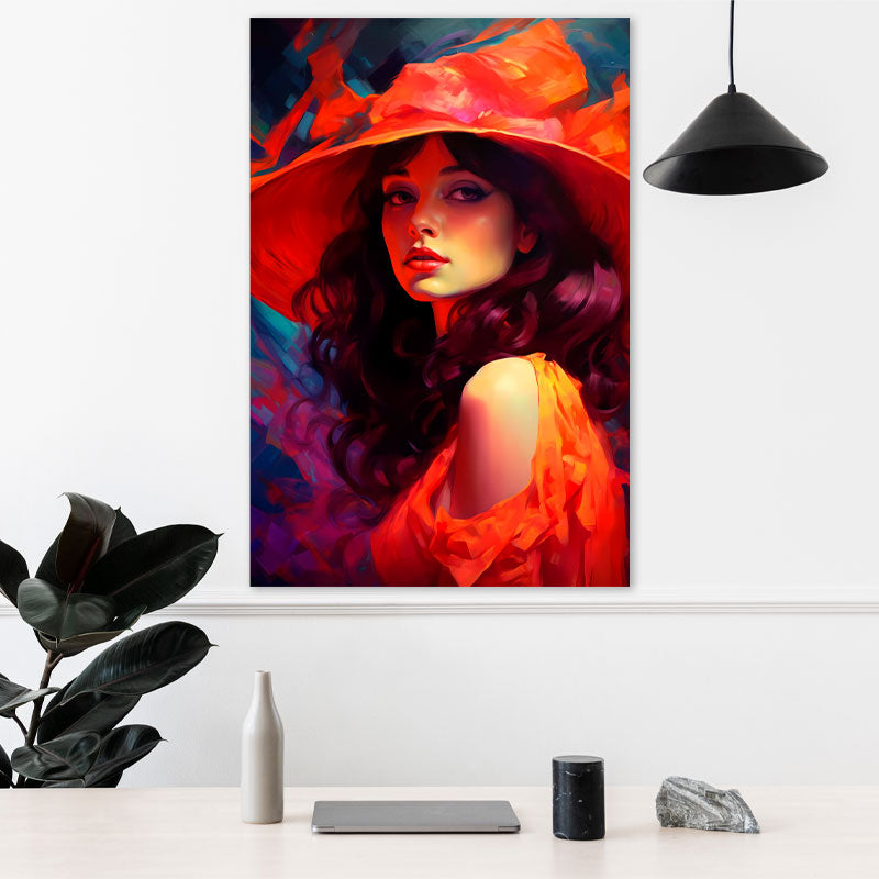 Tableau Femme Chapeau Rouge - TabloDéco.fr