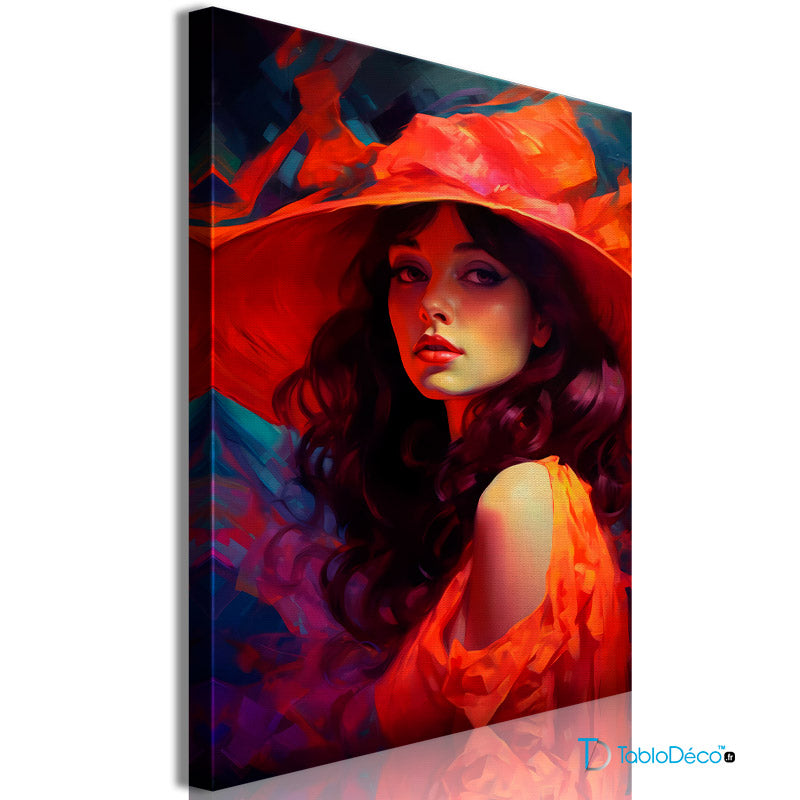 Acheter un Tableau avec une Femme au Chapeau Rouge - TabloDéco.fr