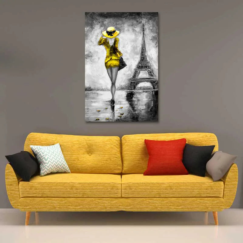 Tableau déco Femme en Robe Jaune - TabloDéco.fr