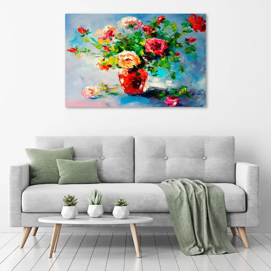 Toile avec des Fleurs en Peinture Acrylique - TabloDéco.fr