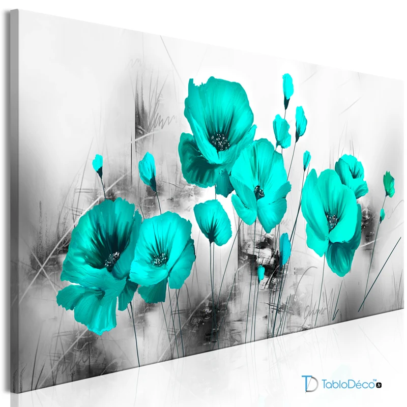 Tableau Fleurs Turquoise Coquelicots