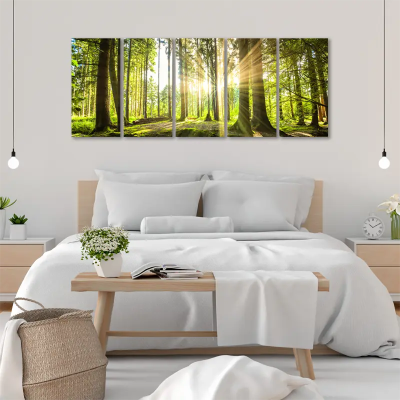 Toile déco en 5 parties d'une Foret pour la chambre - TabloDéco.fr
