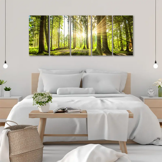 Toile déco en 5 parties d'une Foret pour la chambre - TabloDéco.fr