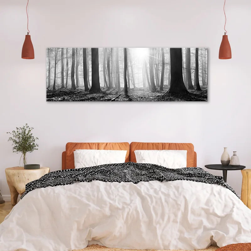 Tableau déco d'une Forêt en Noir et Blanc dans une chambre - TabloDéco.fr